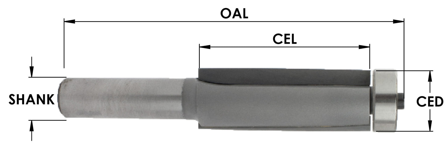 C/T 2 FL Dshear F/T, 1/2" Dia x 5/8" CL x 2-1/8 OA