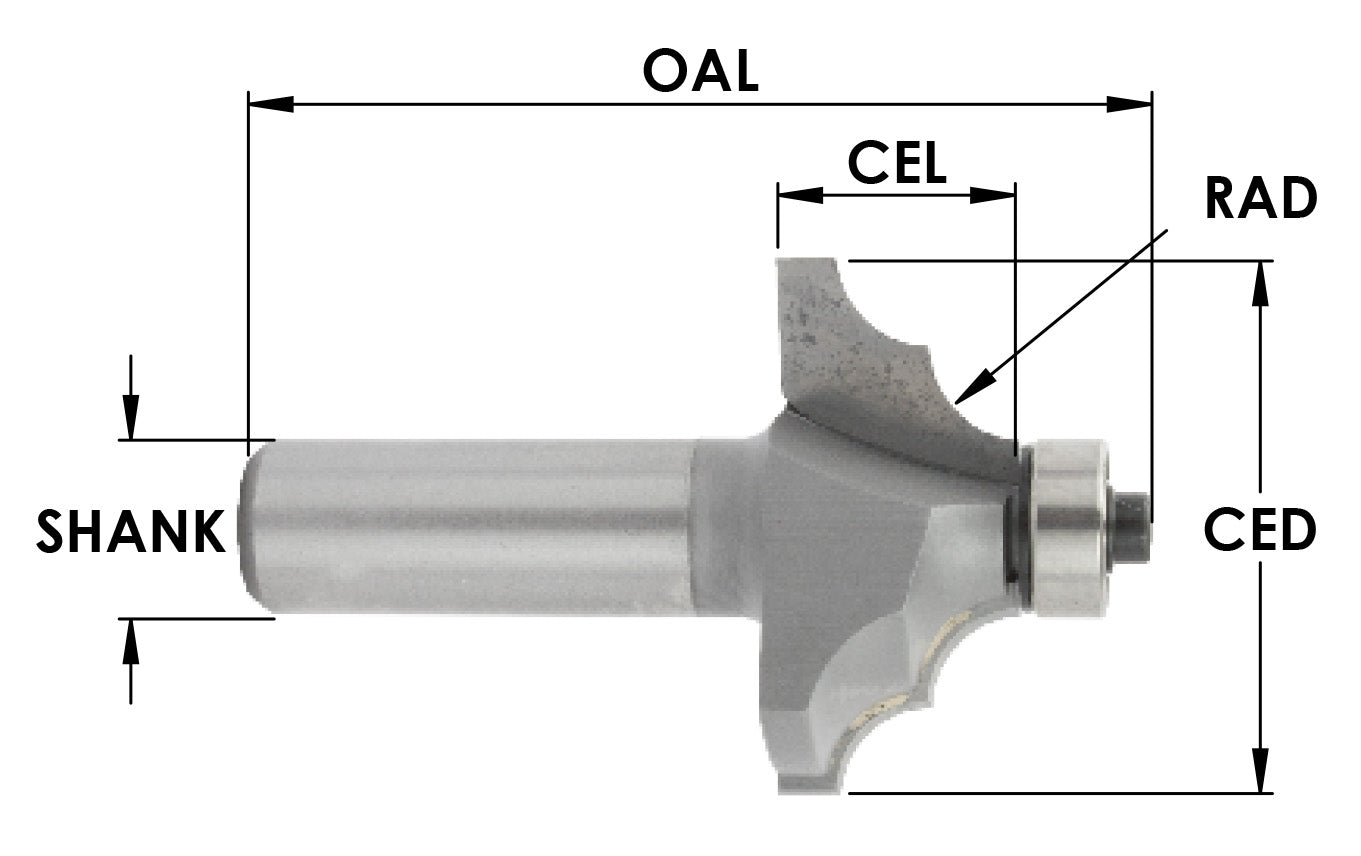 C/T Double Round 5/32 Rad x 1 1/8 CD x 1/2 CL x 1/4 SH