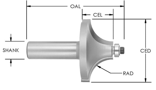 C/T Bead Bit  1 1/2" Rad x 3 1/2 CD x 1/2" Shk