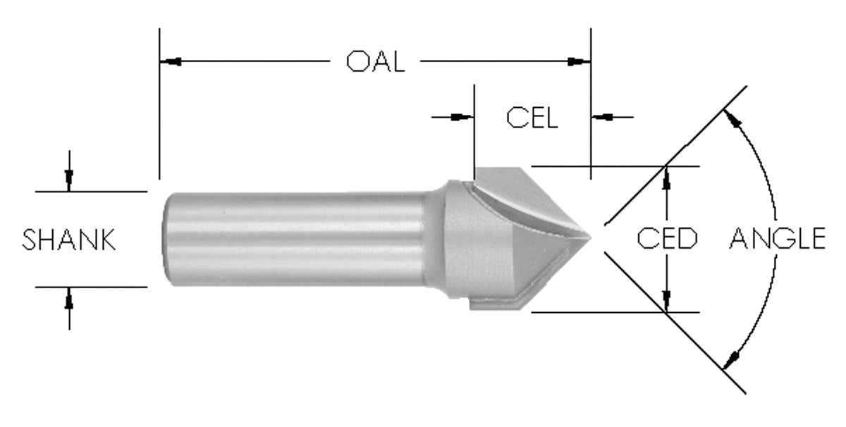C/T V-Groover x 3/8 CDx 90 Deg x 1/4"Sh x 1-3/4 OAL