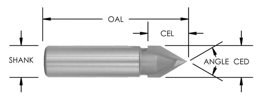C/T  60 Deg V-Groove x 2 FL x 1/4 Sh x 2" OAL