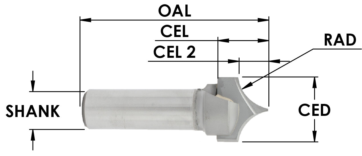 Rad .5 C/T 2 FL x1/2 sk Point Cutting Roundover