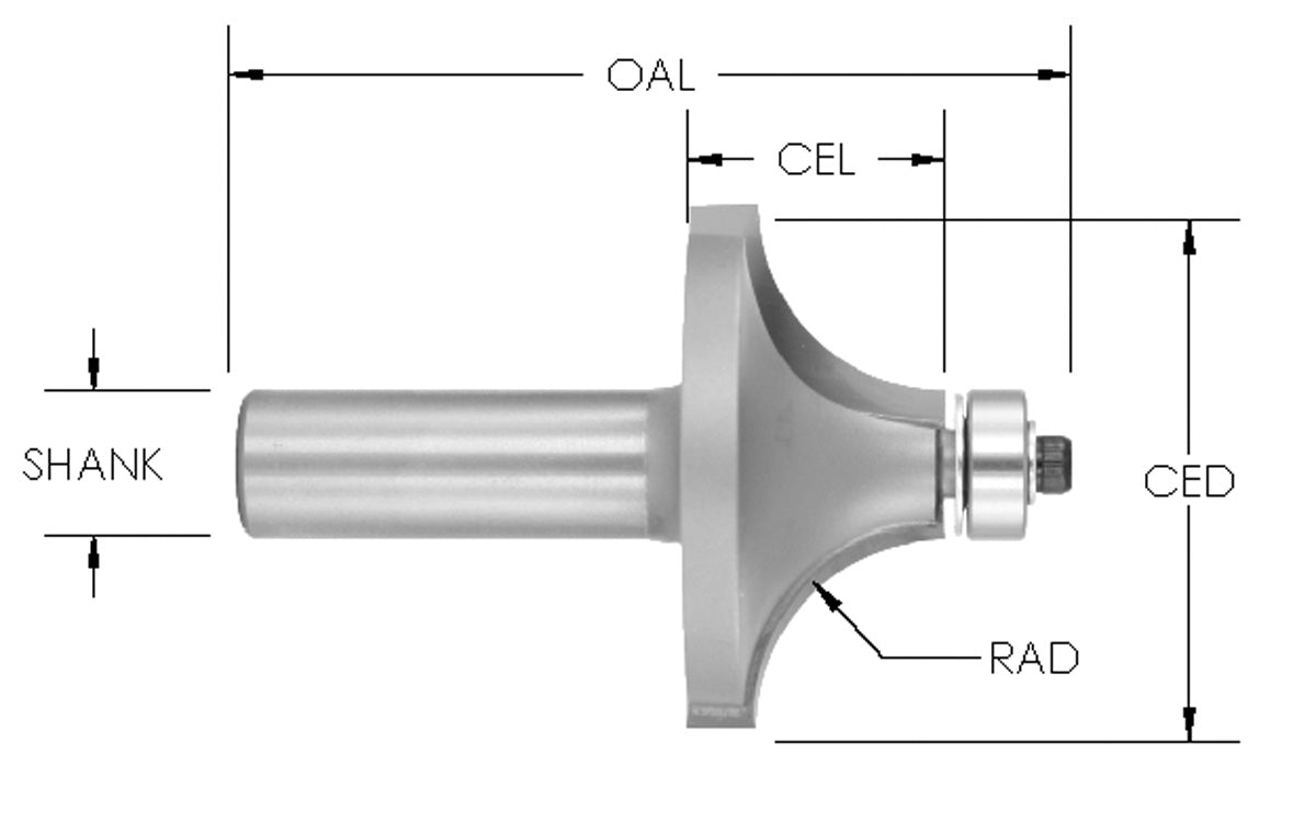 C/T Roundover 5/8" Rad x 1 3/4 CD x 1/2" Shk