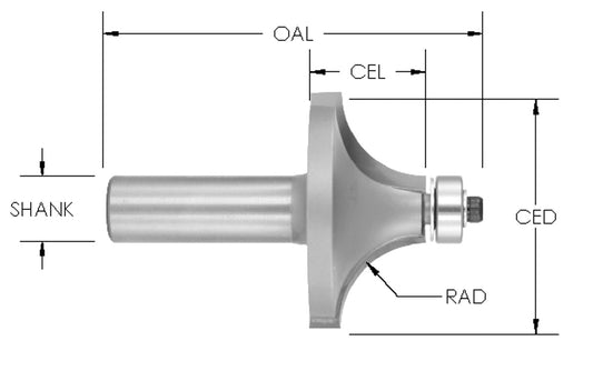 C/T Roundover 5/8" Rad x 1 3/4 CD x 1/2" Shk