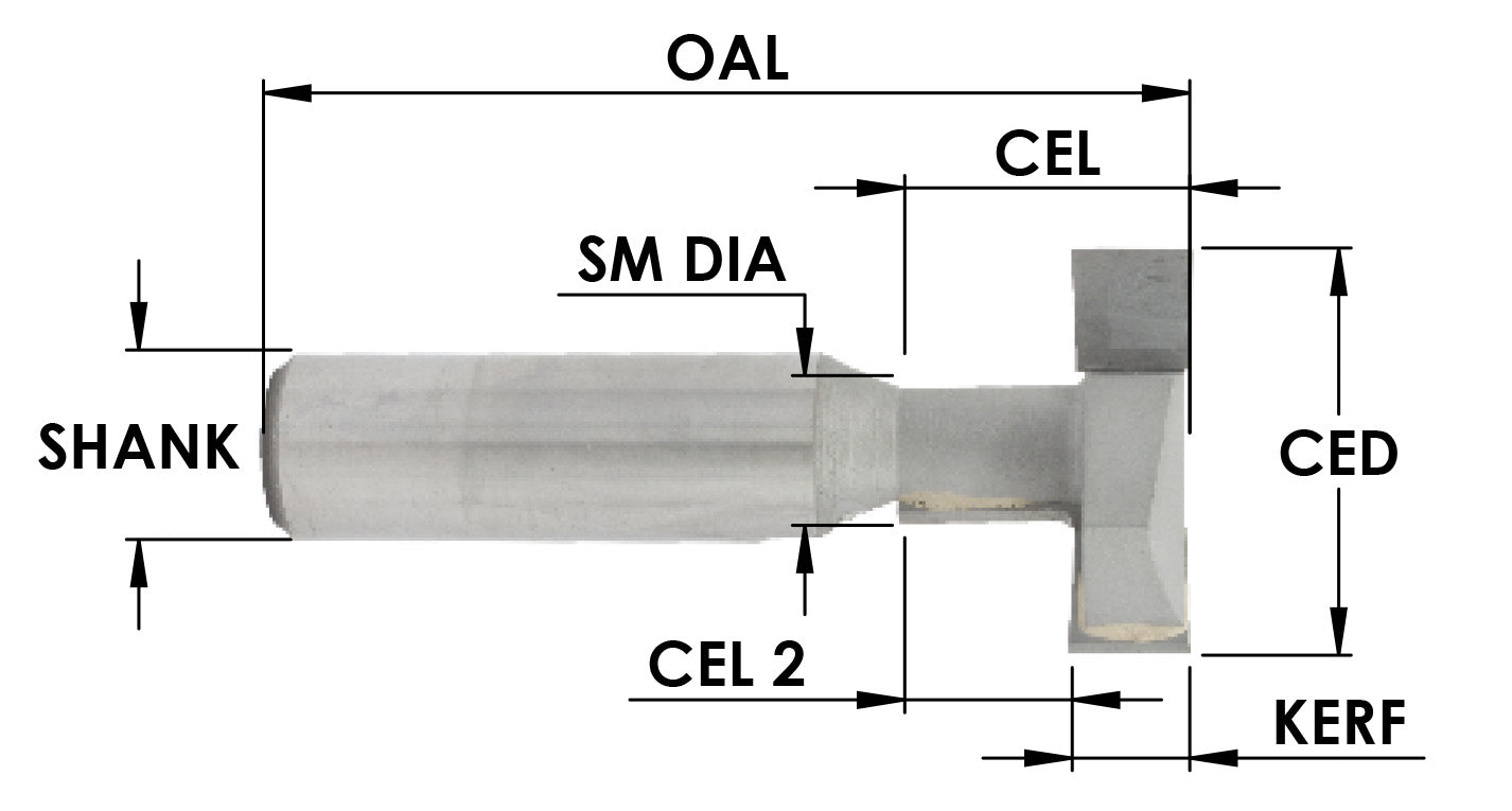 T-Slot Cut,1-1/16" L Dia x 3/8" Sm Dia x 1/2 Shk
